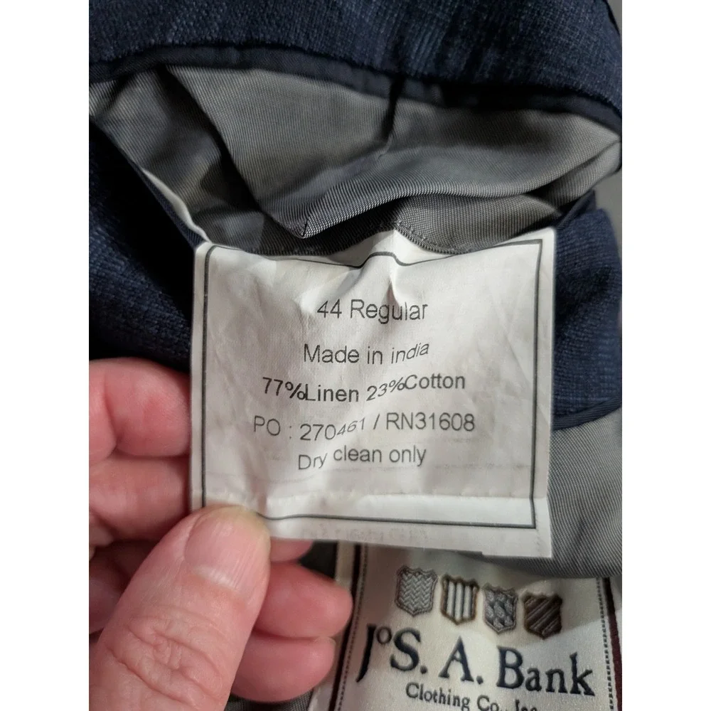 Jos. A. Bank 1905 Tailored Fit Navy Plaid Linen Cotton Sport Coat Blazer 44R